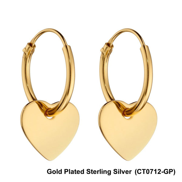 925 Sterling Silver/Gold Plated 10mm Heart Charm Hoop Earrings - Charming and Trendy Ltd