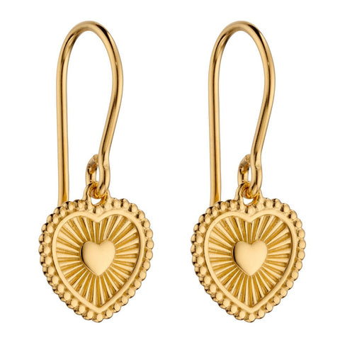 925 Sterling Silver Gold Plated Sunray Texture Heart Drop Earrings - Charming and Trendy Ltd