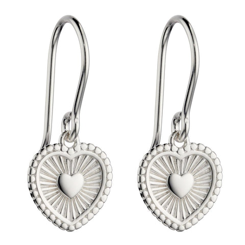925 Sterling Silver Sunray Texture Heart Drop Earrings by Beginnings - Charming and Trendy Ltd