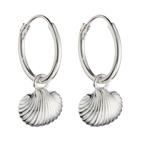 925 Sterling Silver Small Shell Charm Hoop Earrings by Beginnings