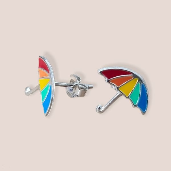 925 Sterling Silver Rainbow Umbrella Stud Earrings - Charming and Trendy Ltd