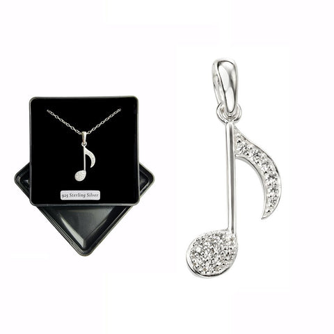 925 Sterling Silver Cubic Zirconia Musical Note Pendant & Chain - Charming and Trendy Ltd
