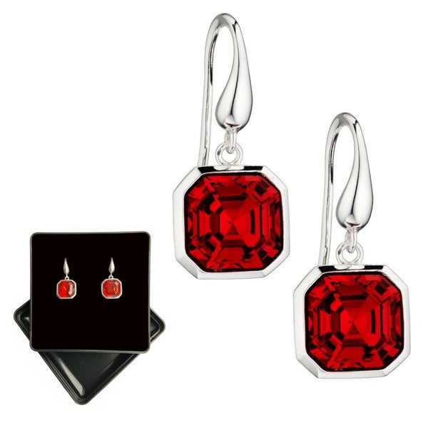 925 Sterling Silver Swarovski Red Imperial Cut Earrings - Charming and Trendy Ltd
