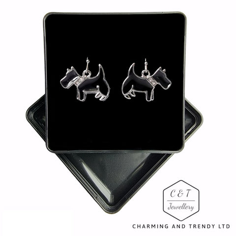 Scottie Dog Black Enamel Hook Earrings - Charming and Trendy Ltd
