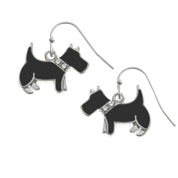 Scottie Dog Black Enamel Hook Earrings - Charming and Trendy Ltd