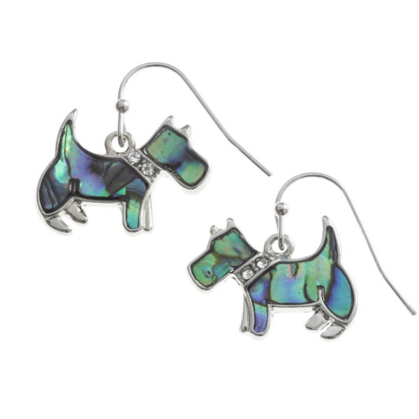 Scottie Dog Paua Shell Hook Earrings - Charming and Trendy Ltd