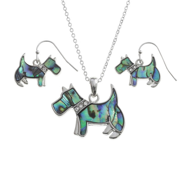Scottie Dog Paua Shell Necklace & Earring Set - Charming and Trendy Ltd