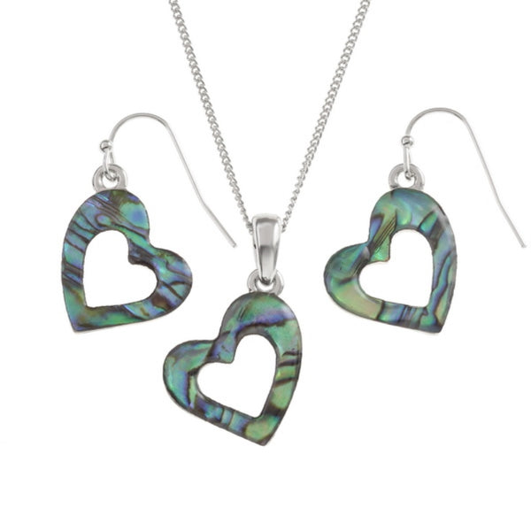 Open Heart Paua Shell Pendant & Earring Set - Charming and Trendy Ltd