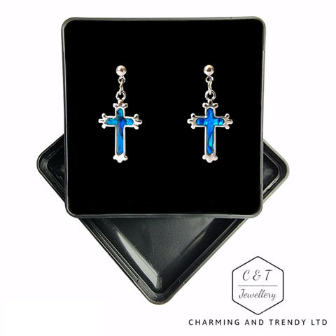 Blue Cross Paua Shell Stud Earrings - Charming and Trendy Ltd
