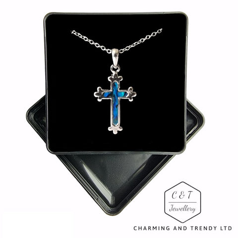 Blue Cross Paua Shell Pendant - Charming and Trendy Ltd