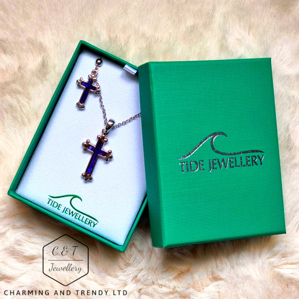 Purple Cross Paua Shell Pendant & Earring Set - Charming and Trendy Ltd