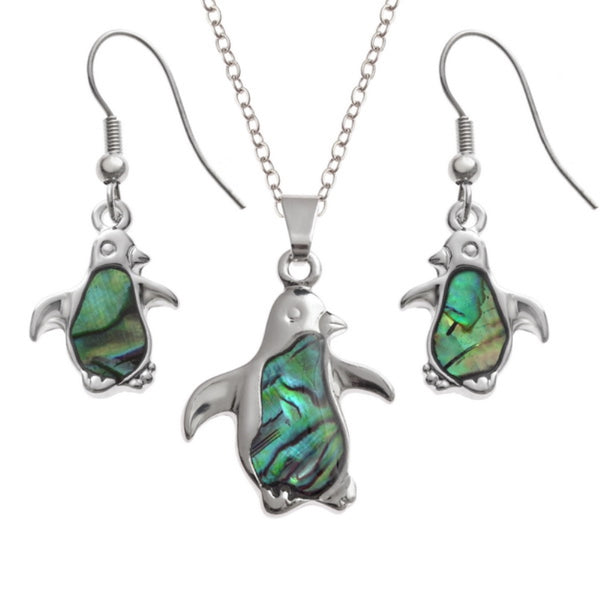 Penguin Paua Shell Pendant & Earring Set - Charming and Trendy Ltd