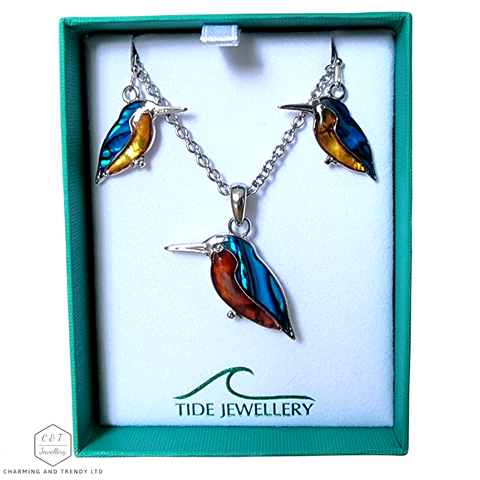 Kingfisher Paua Shell Pendant & Earring Set - Charming and Trendy Ltd