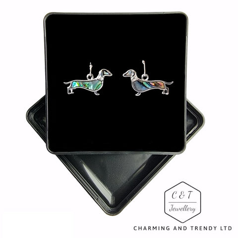 Dachshund Dog Paua Shell Hook Earrings - Charming and Trendy Ltd