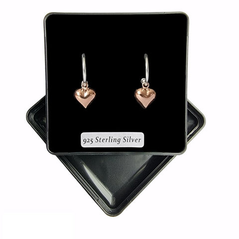 925 Sterling Silver/Rose Gold Plated Priya Hoop Heart Earrings - Charming and Trendy Ltd
