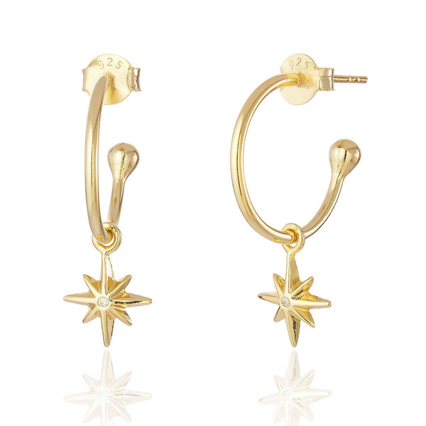 925 Sterling Silver/Gold Plated Martina Star CZ Hoop Earrings - Carming and Trendy Ltd