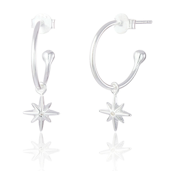 925 Sterling Silver Martina Star CZ Hoop Earrings - Charming ad Trendy Ltd
