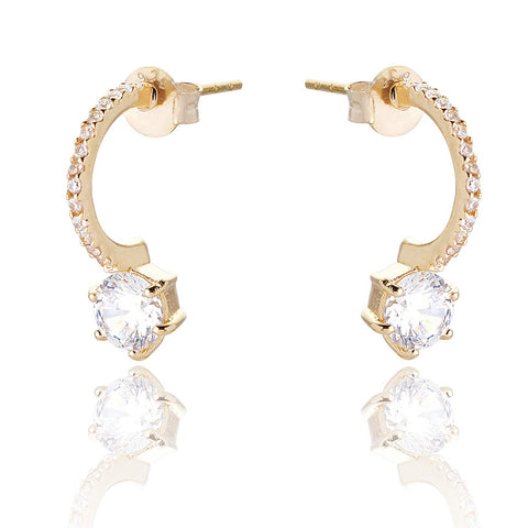 925 Sterling Silver/Gold Plated Mailin CZ Half Hoop Earrings - Charming and Trendy Ltd