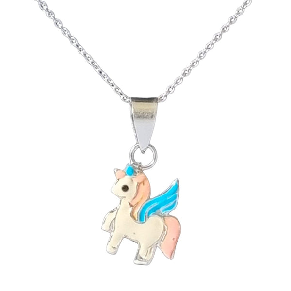 925 Sterling Silver Childrens Enamelled Unicorn Necklace - Charming ad Trendy Ltd