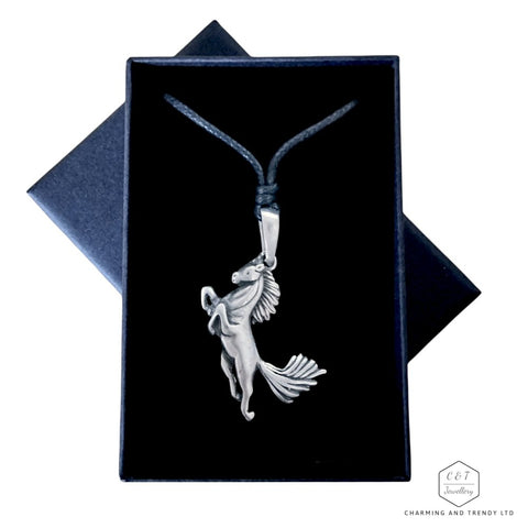 Pewter Rearing Stallion Horse Necklace - Charming and Trendy Ltd