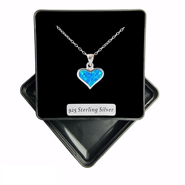 925 Sterling Silver Wide Blue Opal Heart Pendant - Charming and Trendy Ltd