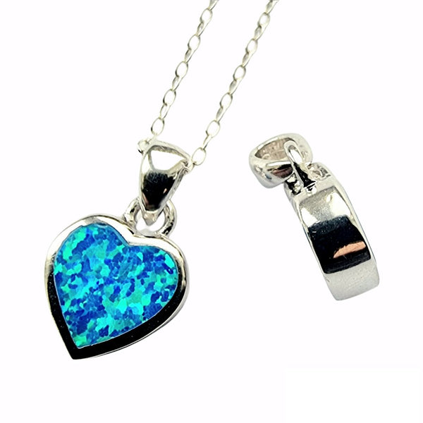925 Sterling Silver Blue Opal Heart Pendant - Charming and Trendy Ltd