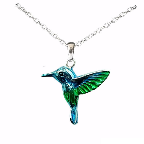 925 Sterling Silver Enamelled Hummingbird Pendant - Charming and Trendy Ltd#