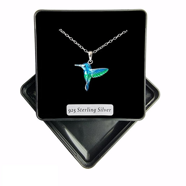 925 Sterling Silver Enamelled Hummingbird Pendant - Charming and Trendy Ltd