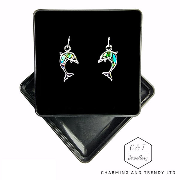Dolphin Paua Abalone Shell Hook Earrings - Charming and Trendy Ltd