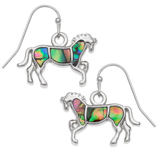 Prancing Horse Paua Abalone Shell Hook Earrings - Charming and Trendy Ltd