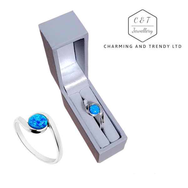 925 Sterling Silver Large Oval Blue Opal Ring - Charming and Trendy Ltd