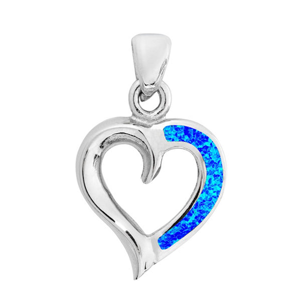 925 Sterling Silver Blue Opal Heart Outline Pendant - Charming and Trendy Ltd
