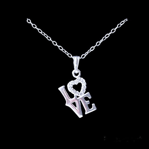 925 Sterling Silver & CZ Love Pendant Necklace - Charming and Trendy Ltd