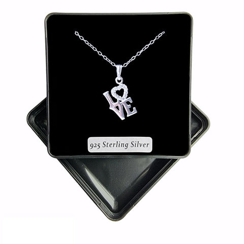 925 Sterling Silver & CZ Love Pendant Necklace - Charming and Trendy Ltd