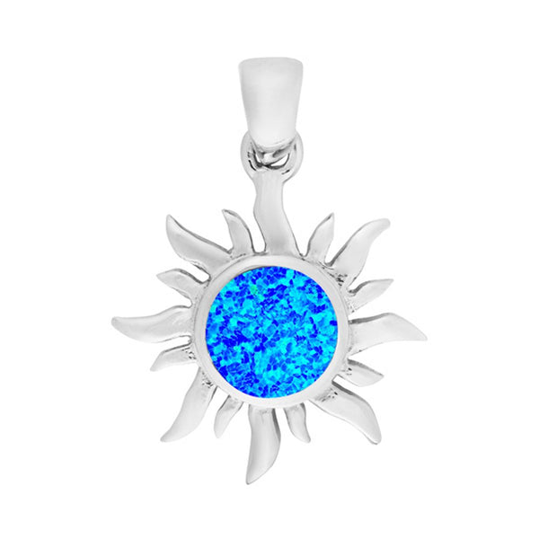 925 Sterling Silver Blue Opal Sun Pendant - Charming and Trendy Ltd