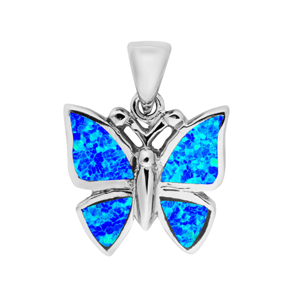925 Sterling Silver Blue Opal Butterfly Pendant - Charming and Trendy Ltd
