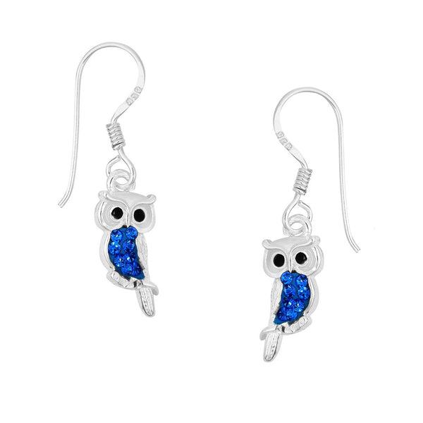 925 Sterling Silver Sapphire CZ Owl Earrings - Charming and Trendy Ltd