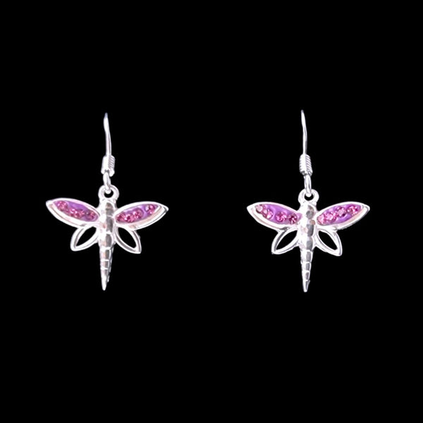 925 Sterling Silver Amethyst CZ Dragonfly Earrings - Charming and Trendy Ltd