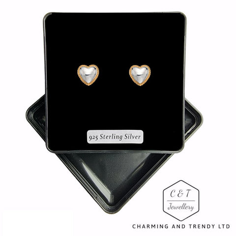 925 Sterling Silver & Gold Plated Heart Stud Earrings - Charming and Trendy Ltd
