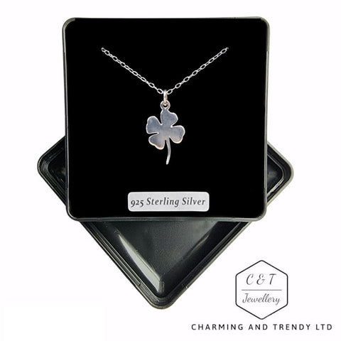 925 Sterling Silver 12mm Four Leaf Clover Pendant Necklace