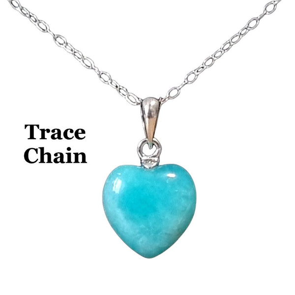 925 Sterling Silver Amazonite Heart Pendant Necklace - Gift Boxed
