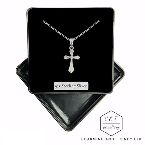 925 Solid Silver Diamond Cut Cross Pendant 18x12mm and Chain - Charming and Trendy Ltd