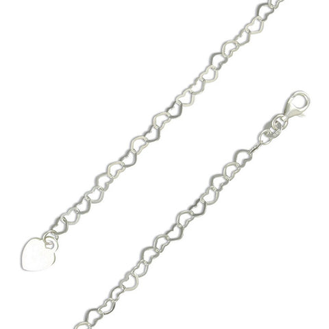 925 Sterling Silver 17cm/6.5in Small Open Hearts Bracelet - Charming and Trendy Ltd