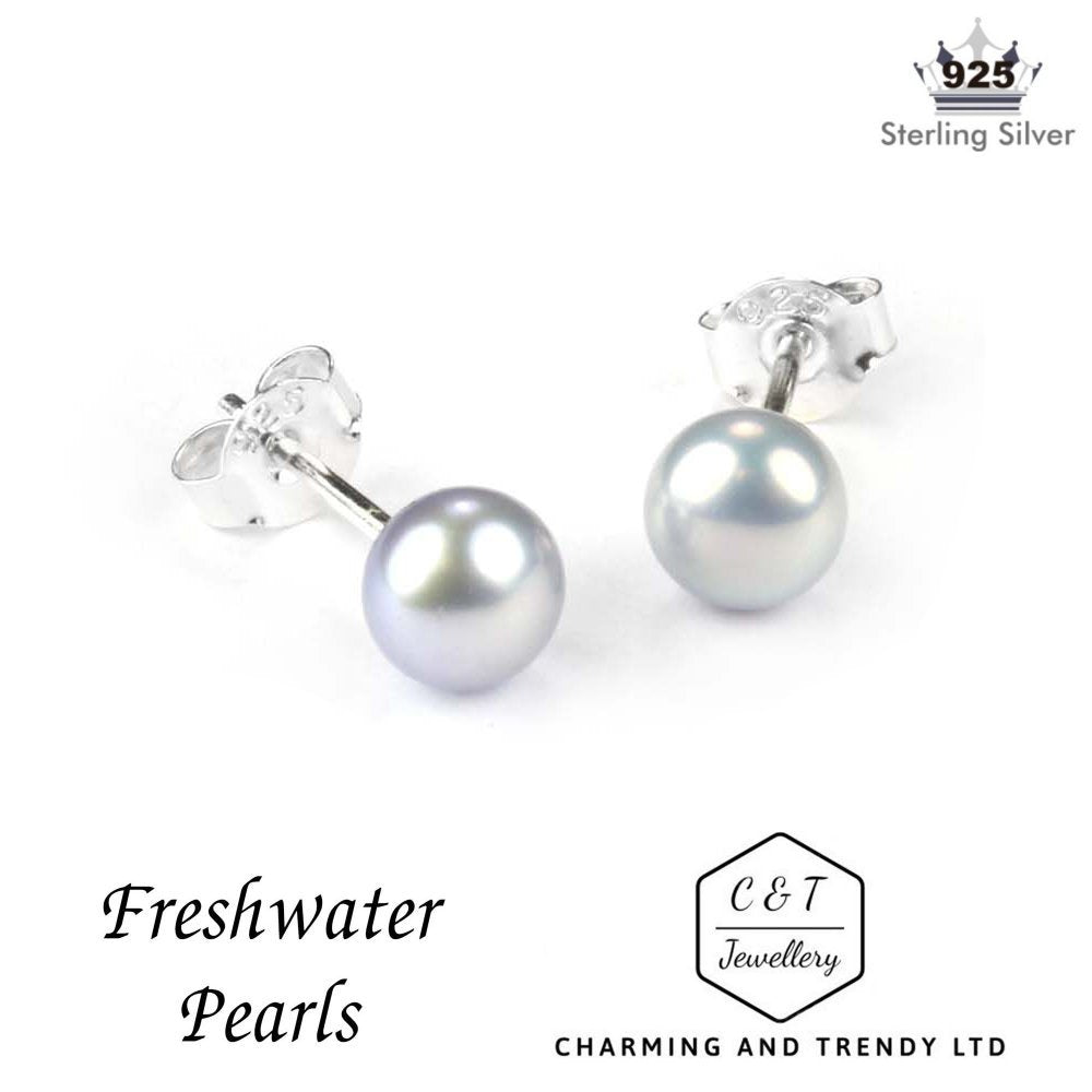 925 Sterling Silver Baby Blue Freshwater Pearl Stud Earrings (6mm) - Charming And Trendy Ltd