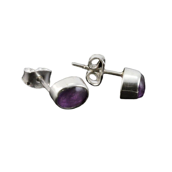 925 Sterling Silver Amethyst Oval Gemstone Stud Earrings - Charming and Trendy Ltd