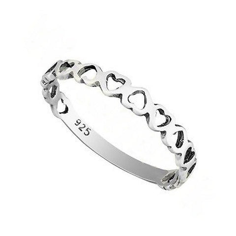 925 Sterling Silver 3mm Heart Stacking Band Ring -Charming and Trendy Ltd