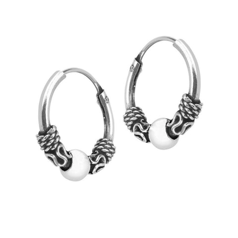 925 Sterling Silver Baltic Hoop Sleeper Earrings 12mm