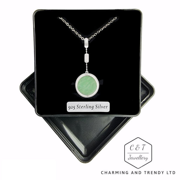 925 Sterling Silver Amazonite Comfort Medallion Spinning Pendant - Charming and Trendy Ltd