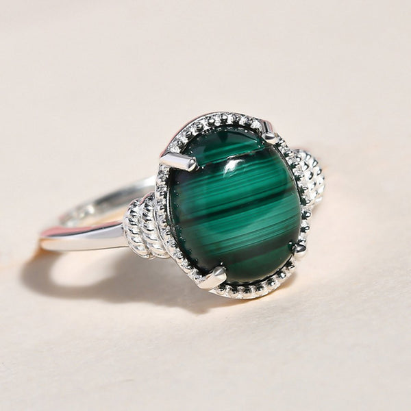 925 Sterling Silver Malachite Solitaire Ring - Charming and Trendy Ltd