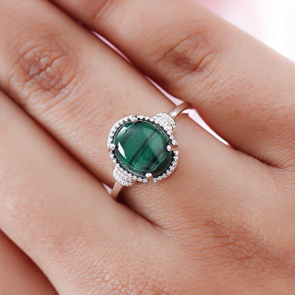 925 Sterling Silver Malachite Solitaire Ring - Charming and Trendy Ltd